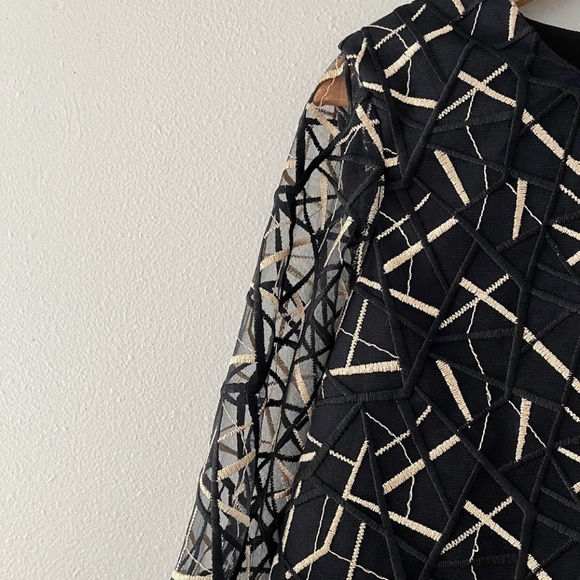 NWT Black and Gold Mesh Blouse, Back Zipper, $295 MSRP - Picture 3 of 7